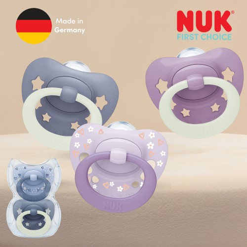 NUK Цуцла Лажалка Флуросцентна силикон 2/пак. "First Choice Classic  Day&Night" (0-36м.)